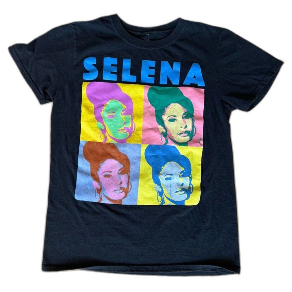 Selena Quintanilla Pop Art Graphic T-Shirt Black Tee Top size Mens Small
